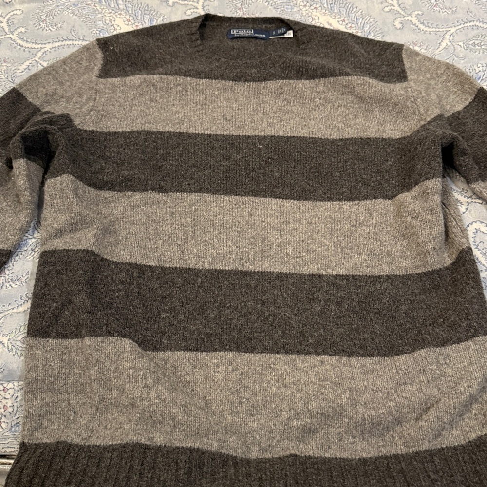Polo Ralph Lauren Wool-Cashmere Stripe Sweater w/ Suede Elbow Patches – Size S